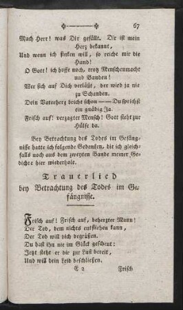 Trauerlied bey Betrachtung des Todes im Gefängnisse.