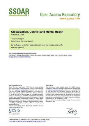 Globalization, Conflict and Mental Health