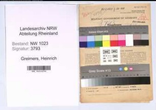 Entnazifizierung Heinrich Greimers , geb. 17.07.1900 (Rentmeister)