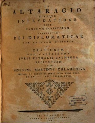 De altaragio, eiusque infeudatione fide canonum scriptorum praesertim rei diplomaticae ...
