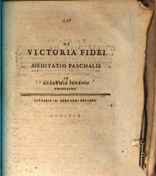 De Victoria Fidei Meditatio Paschalis : In Academia Ienensi Proposita