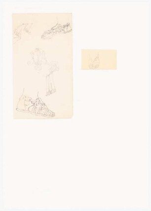 Füße in Zehensandalen und Details rumänischer Prachtgewänder: Details verschiedener Riemensandalen römischen Stils und Ornamentdetails der Gewänder (Zwei Blätter mit Nach- der Durchzeichnungen nach Über Land und Meer, 1873, 508)