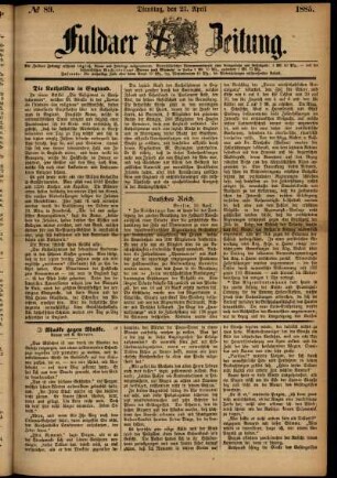 Ausgabe vom Dienstag, den 21. April 1885.
