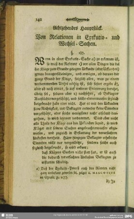 Achtzehendes Hauptstück. Von Relationen in Exekutiv- und Wechsel-Sachen