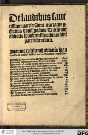 De laudibus sanctissimae matris Annae Johannes Tritthemius