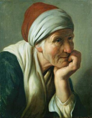 Alte Frau, das Kinn aufstützend