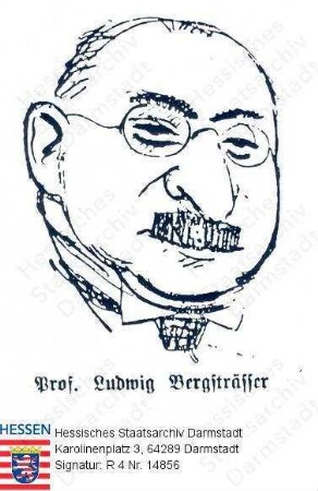 Bergsträsser, Ludwig, Prof. Dr. phil. (1883-1960) / Porträt, Brustbild, Karikatur aus NS-Zeitung 'Hessenhammer', mit Bildlegende