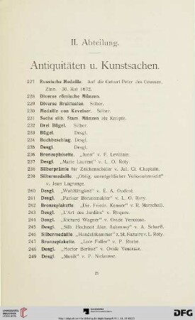 II. Abteilung. Antiquitäten u. Kunstsachen (Nr. 227-680)