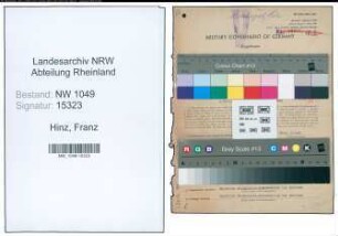 Entnazifizierung Franz Hinz , geb. 28.04.1884 (Postbeamter)