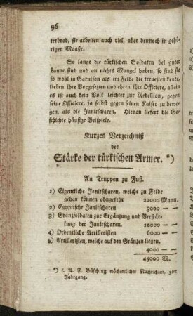 Kurzes Verzeichniß der Stärke der türkischen Armee.