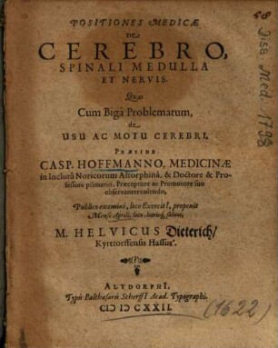 Positiones Medicae De Cerebro, Spinali Medulla Et Nervis