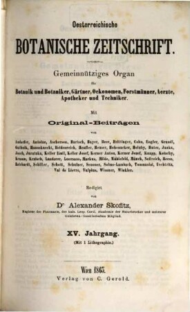 Österreichische botanische Zeitschrift. 15. 1865