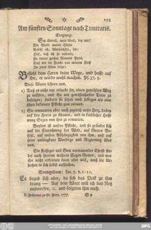 Am fünften Sonntage nach Trinitatis.