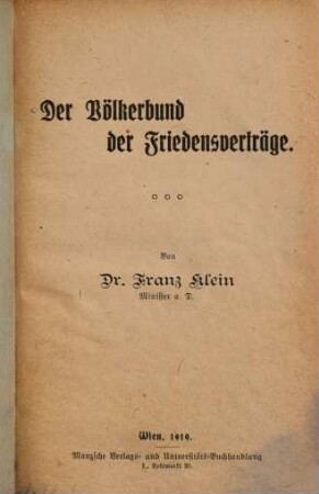 Der Völkerbund der Friedensverträge