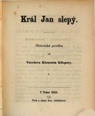 Král Jan slepý : Historická povídka, 1