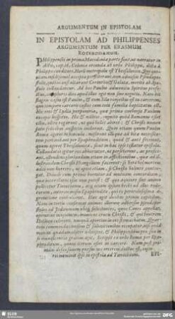 In Epistolam Ad Philippenses Argumentum Per Erasmum Roterodamum