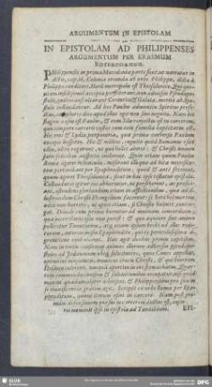 In Epistolam Ad Philippenses Argumentum Per Erasmum Roterodamum