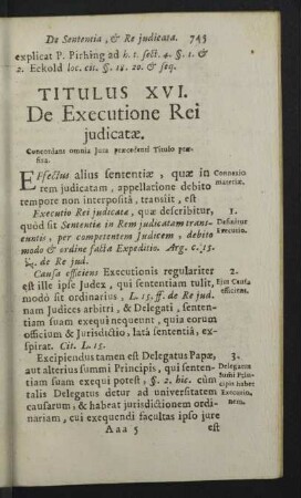 Titulus XVI. De Executione Rei judicarae.