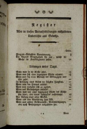 Register Aller in diesen Andachtsübungen enthaltenen Unterrichte und Gebethe