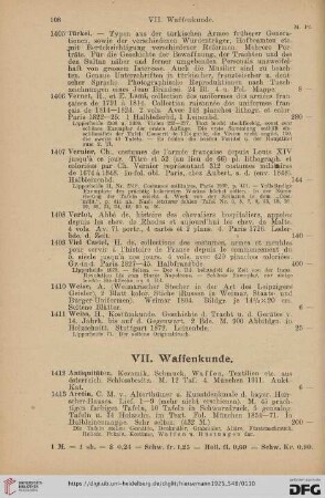 VII. Waffenkunde (Nr. 1412 - 1493)