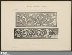 Frise en Camaieu pour salles a manger, Fond brun und Frise pour salons, grisaille sur fond d'or