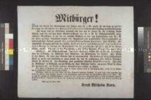 Maueranschlag: Bekanntmachung des Polizei-Oberdirektors Ernst Wilhelm Born an seine Mitbürger; Wien, 24. April 1848