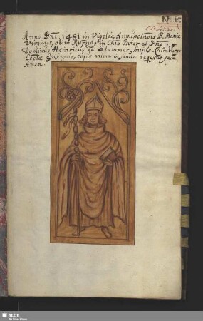 [Bischoff Heinrichs de Stammer Bildniß in Messing gegossen]