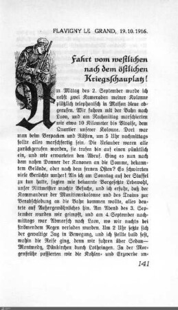 Fahrt vom westlichen nach dem östlichen Kriegsschauplatz!