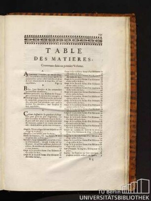 Table Des Matieres. Contenues dans ce premier Volume.