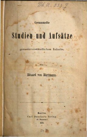 Gesammelte Studien und Aufsätze gemeinverständlichen Inhalts