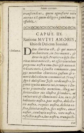 Caput. IIX. Ratione Mutui Amoris, Unio sit Dei cum homine.