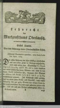 Erstes Kapitel. Von dem Ursprunge derer Oberlausitzischen Lehen