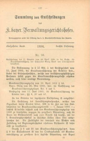 Fünfzehnter Band. 1894. Sechste Lieferung. - Nr. 36. - Nr. 41.