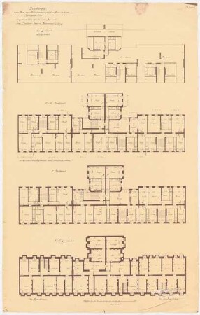 Wohnhäuser Berlin-Tempelhof: Borussiastraße 7-9, Quergebäude: Grundriss KG, 1., 2. und 3.OG, DG (Variante)