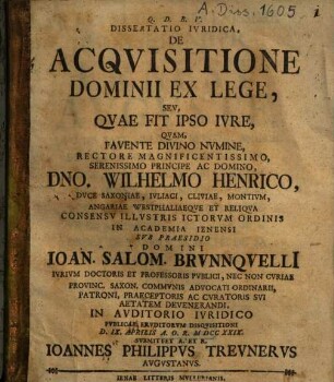 Dissertatio Iuridica De Acquisitione Dominii Ex Lege, Seu, Quae Fit Ipso Iure