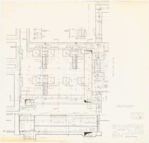 Nachrichtentechnische Institute der Technischen Universität Berlin Institut für Technische Akustik: Hallenflügel, Grundriss Fundamente, Schnitt, 1:50, (von Inv.nr. 39847)
