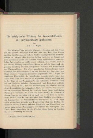 Die katalytische Wirkung der Wasserstoffionen auf polymolekulare Reaktionen.