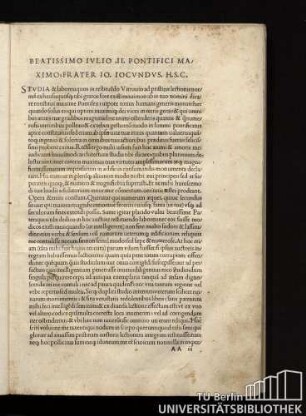 Beatissimo Ivlio II. Pontifici Maximo: Frater Io. Iocvndvs. H.S.C.