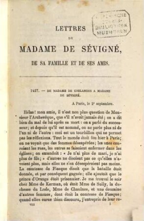 Lettres de Madame de Sévigné : De sa famille et de ses amis. Réimprimées sur la nouv.éd. publiée par M. Mommerqué dans la Collection des grands écrivains de la France. VIII