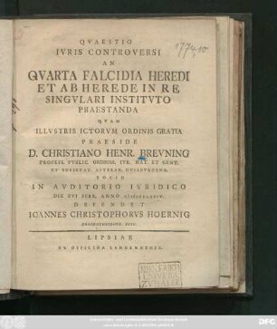 Qvaestio Ivris Controversi An Qvarta Falcidia Heredi Et Ab Herede In Re Singvlari Institvto Praestanda