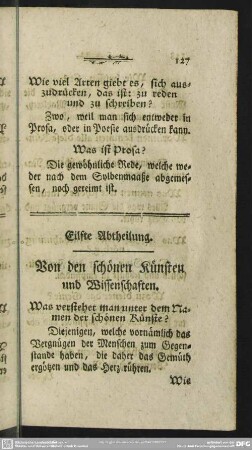 Eilfte Abtheilung. Von den schönen Künsten und Wissenschaften