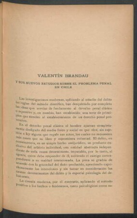 Valentín Brandau y sus nuevos estudios sobre el problema penal en Chile