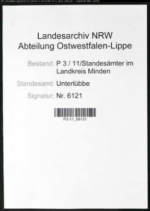 Sterberegister Standesamt Unterlübbe