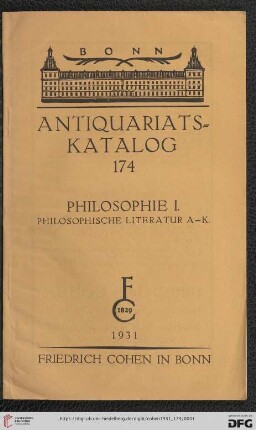 Nr. 171: Antiquariatskatalog / Friedrich Cohen, Buchhandlung und Antiquariat