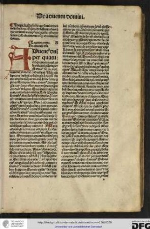 Incipit legenda sanctorum que Lombardica nominatur historia. Et primo de festivitatibus que occurrunt infra tempus renovationis quod representat ecclesia ab adventu usque ad nativitatem domini.