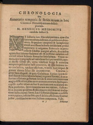 Chronologia seu Annotatio temporis & series rerum in hoc Chronico Hierosolymitano descriptarum.