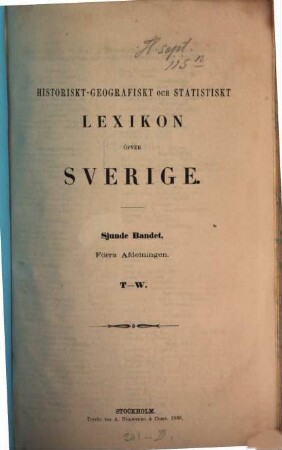 Historiskt-geografiskt och statistiskt Lexikon öfver Sverige, 7,1
