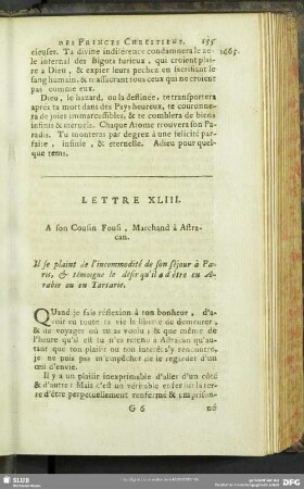Lettre XLIII. A son cousin Fousi , Marchand à Astracan