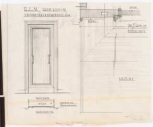 Reichsluftfahrtministerium, Berlin: Raum 2210-12: Blinde Tür Ansicht, Grundriss [1:10], Detail