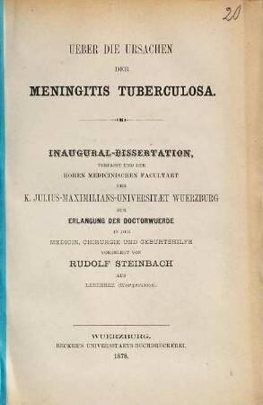 Ueber die Ursachen der Meningitis tuberculosa